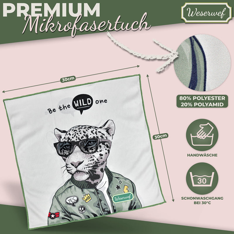 [Australia] - WESERWEF® XXL microfiber cloth glasses cleaning cloth in optician quality 30 x 30 cm for cleaning glasses, smartphones, tablets, cameras. Display cloth (wild one) Wild One 