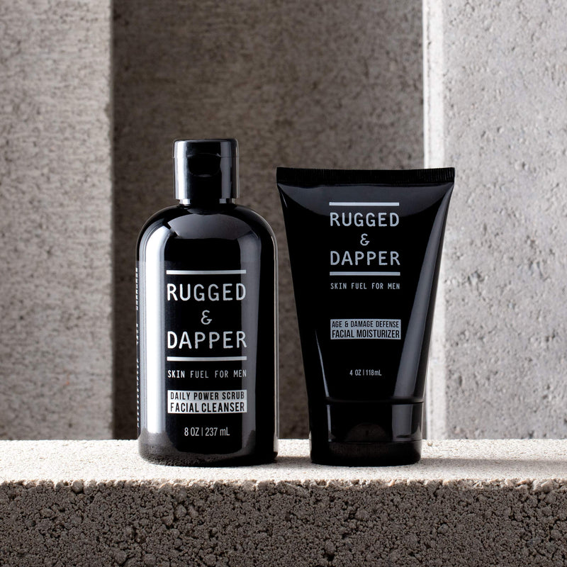 [Australia] - RUGGED & DAPPER Daily Duo Skincare Set for Men | Includes Age + Damage Defense Moisturizer & Daily Power Scrub Face Wash Face Wash & Moisturizer bundle 