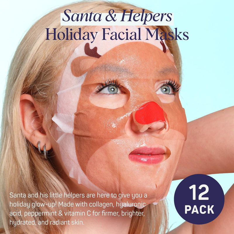 SpaLife Beauty Santa’s Workshop Christmas Face Mask Bundle | Korean Facial Masks | Hydrating, Soothing and Firming Sheet Mask Set | Christmas Face Masks for Women | Spa Party Favors | 12 Pack Santa's Workshop