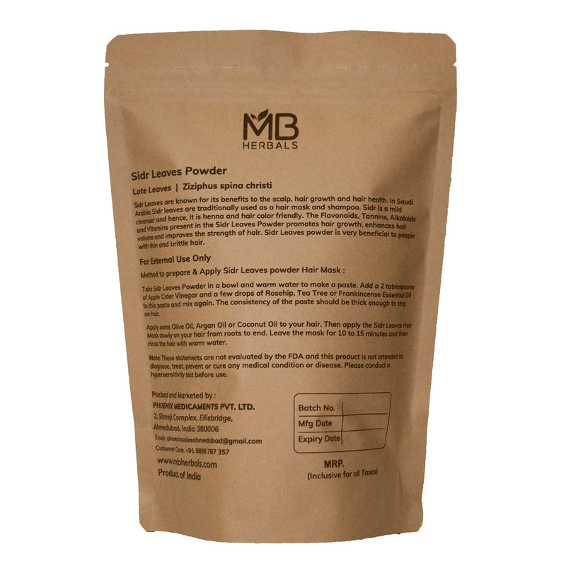 [Australia] - MB Herbals Sidr Powder 8 oz / 0.5 Pound (227 Gram) | WildCrafted | Seder Lote Leaves | Ziziphus spina christi | Natural Hair Conditioner & Cleanser | Sidr 99.5%, Neem 0.5% 8 Ounce (Pack of 1) 