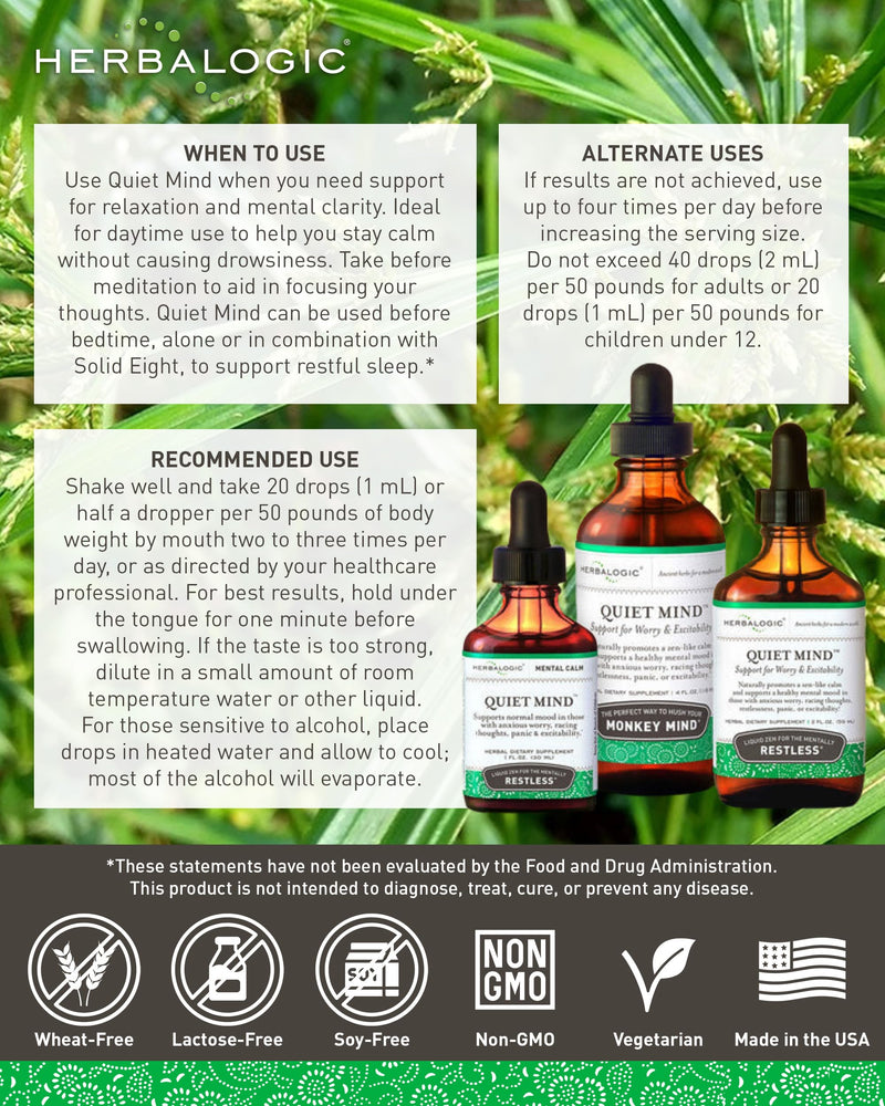 [Australia] - Quiet Mind Liquid Herb Drops - Non-Sedating, Promotes a Feeling of Zen-like Calm - Eases Worry and Panicky Mood - Based on The Traditional Chinese Formula Gui Pi Tang - 2 Fl. Oz. 2 Fl Oz (Pack of 1) 