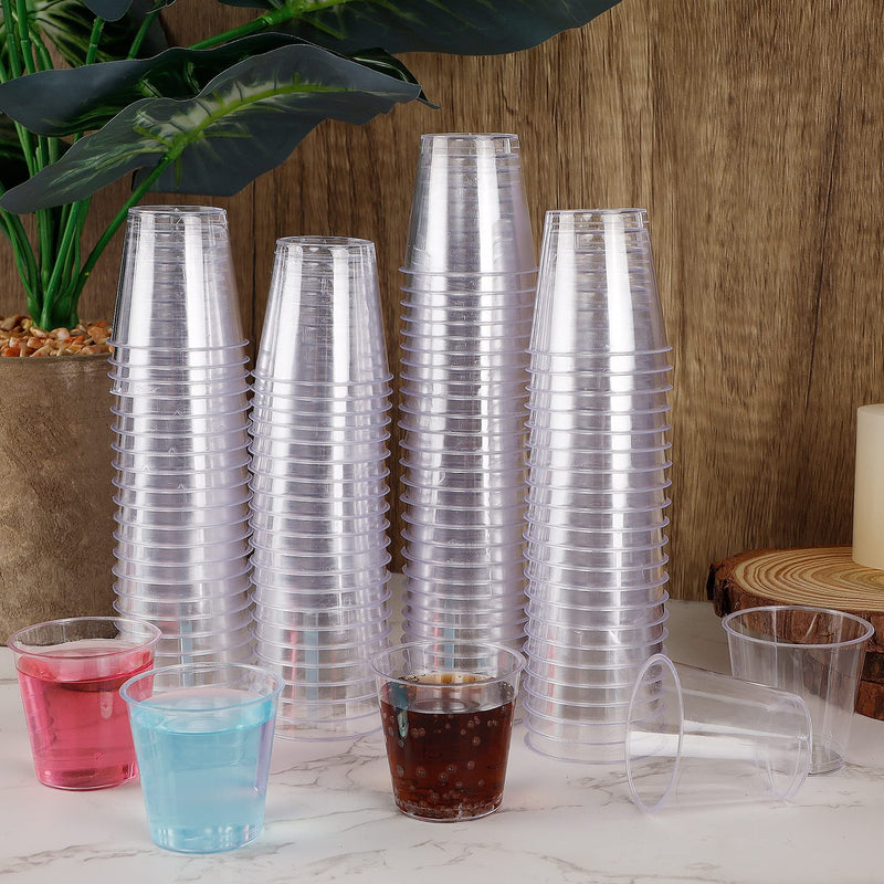[Australia] - Zcaukya 100 Shot Glasses, 1oz Clear Plastic Disposable Hard Cups, Mini Cups Great Container for Sauce, Sample Tasting, Jello Shots, Pudding 