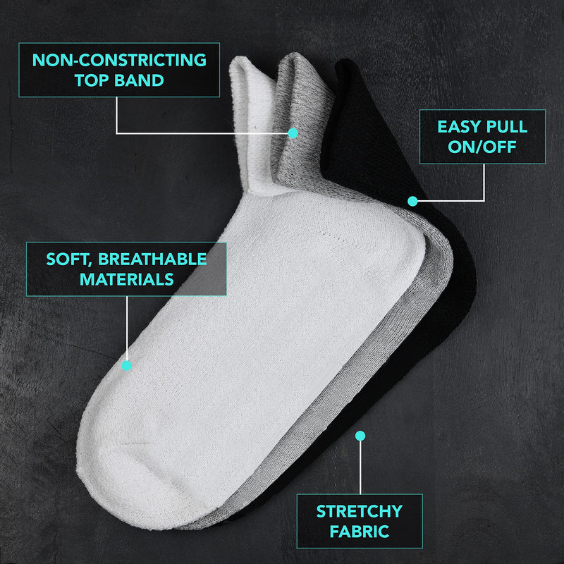 [Australia] - Debra Weitzner Diabetic Ankle Crew Socks Mens Womens Non-binding Socks Loose Fit 12 Pairs 9-11 Ankle/White 