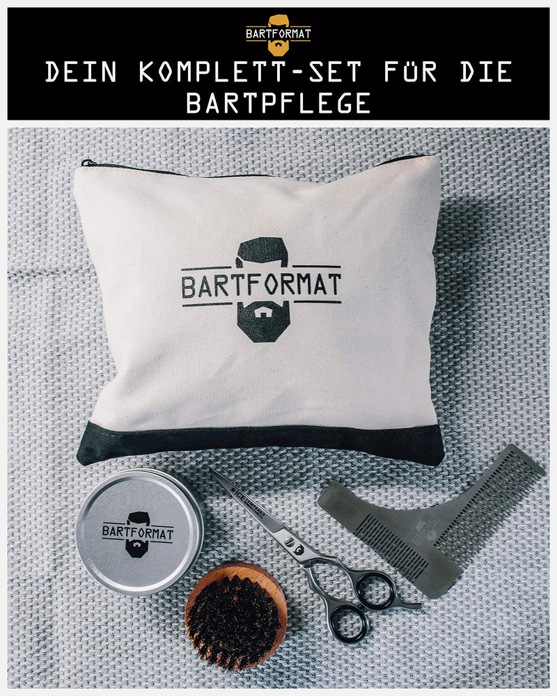 [Australia] - BEARD FORMAT 4-piece beard care set SCHNITTWUNDER - including XL beard scissors + shaving template + beard brush + toiletry bag - high-quality set for daily beard care - present for men 