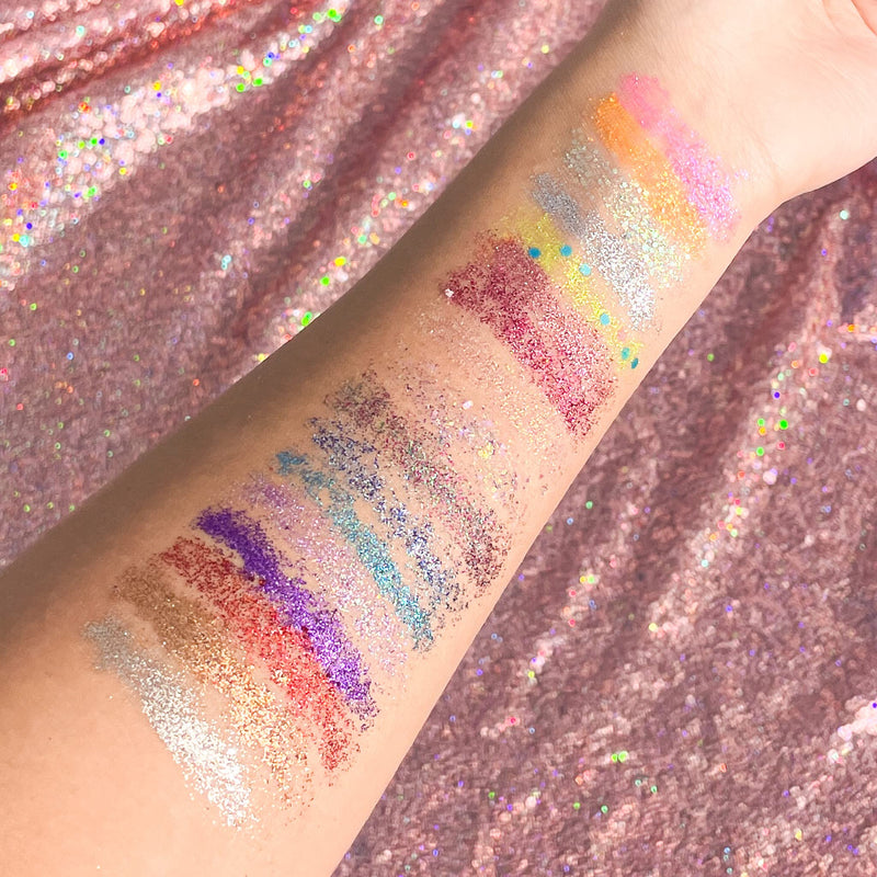 [Australia] - Kara Beauty Mega Glitz Pressed Glitter Palette - 42 Glitter Eyeshadow Shades for Face & Eye Makeup, Fine and Chunky Textures, Makeup Palette, No Glue Needed, Sparkly Makeup Kit for Girls & Kids 
