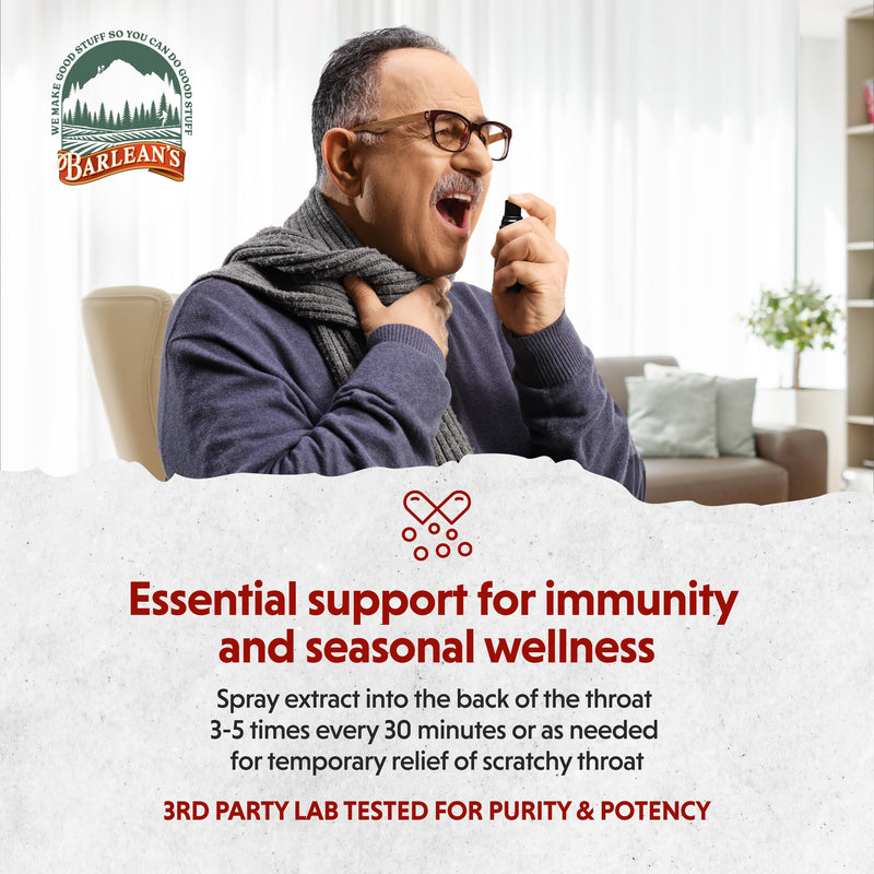[Australia] - Barlean's Olive Leaf Complex Throat Spray with Peppermint, Lemon, & Sage for Itchy Throat Relief, Immune Support Supplement for Seasonal Wellness, Liquid Blended Extract, 1.5 oz Olive Leaf Throat Spray - 1.5 oz 