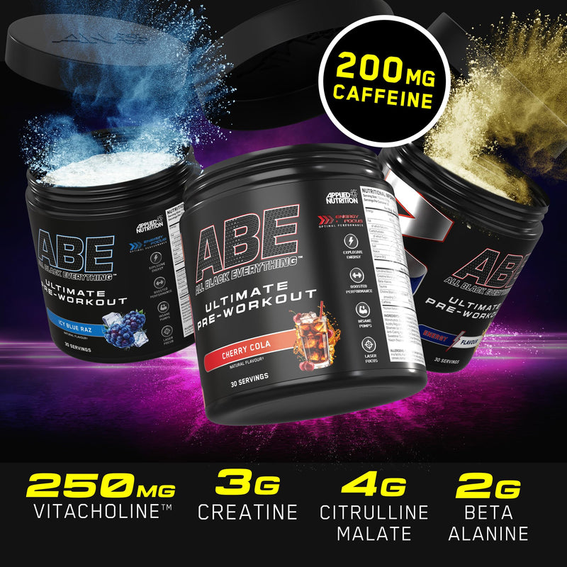 Applied Nutrition Bundle ABE Pre Workout 375g + JUG 2.5 LT Matt Black | All Black Everything Pre Workout Powder, Energy & Physical Performance with Creatine, Beta Alanine (Cherry Cola) Cherry Cola