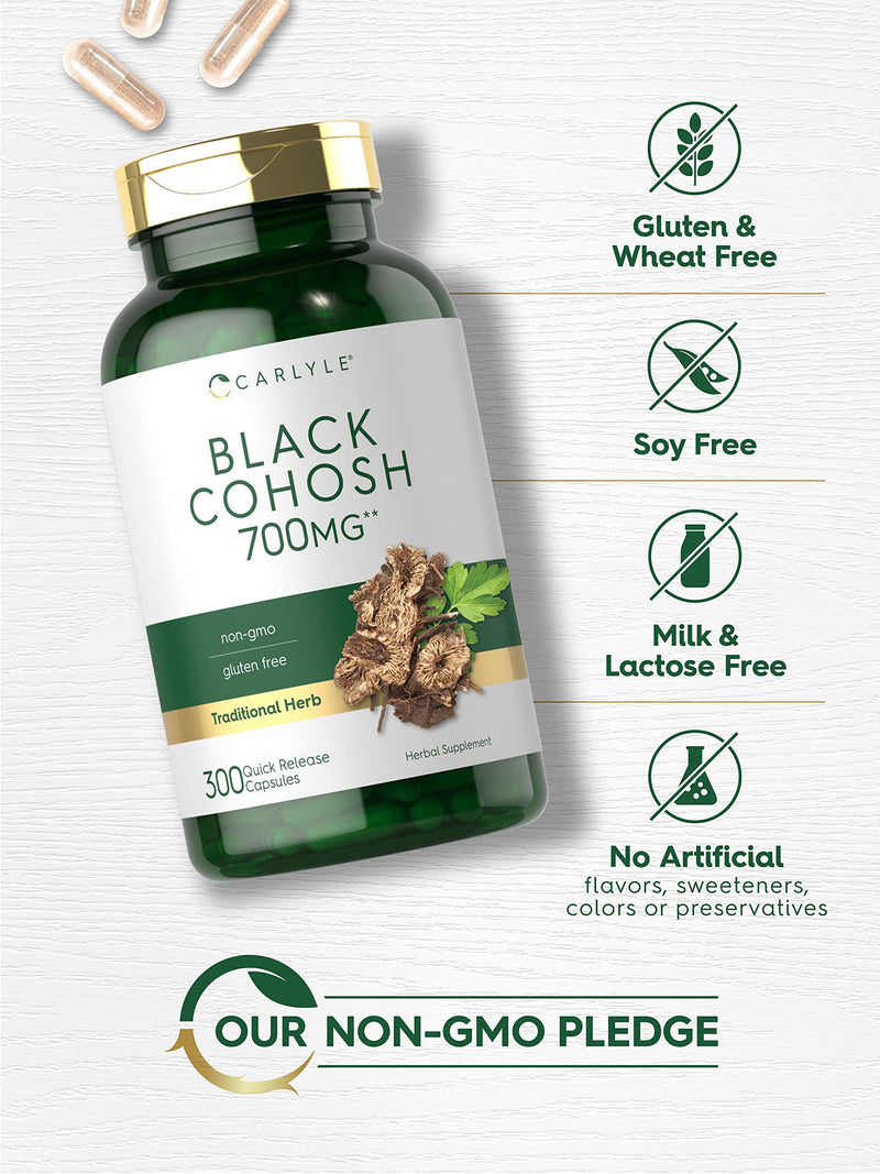 [Australia] - Carlyle Black Cohosh Capsules | 700mg | 300 Count | Non-GMO, and Gluten Free Formula | Black Cohosh Root Extract Supplement 