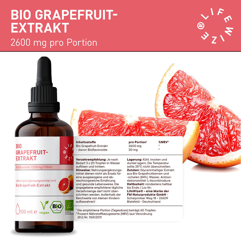 [Australia] - LifeWize® grapefruit seed extract organic drops high dosage with 1200mg / 100ml - vegan, certified organic and without unwanted additives 