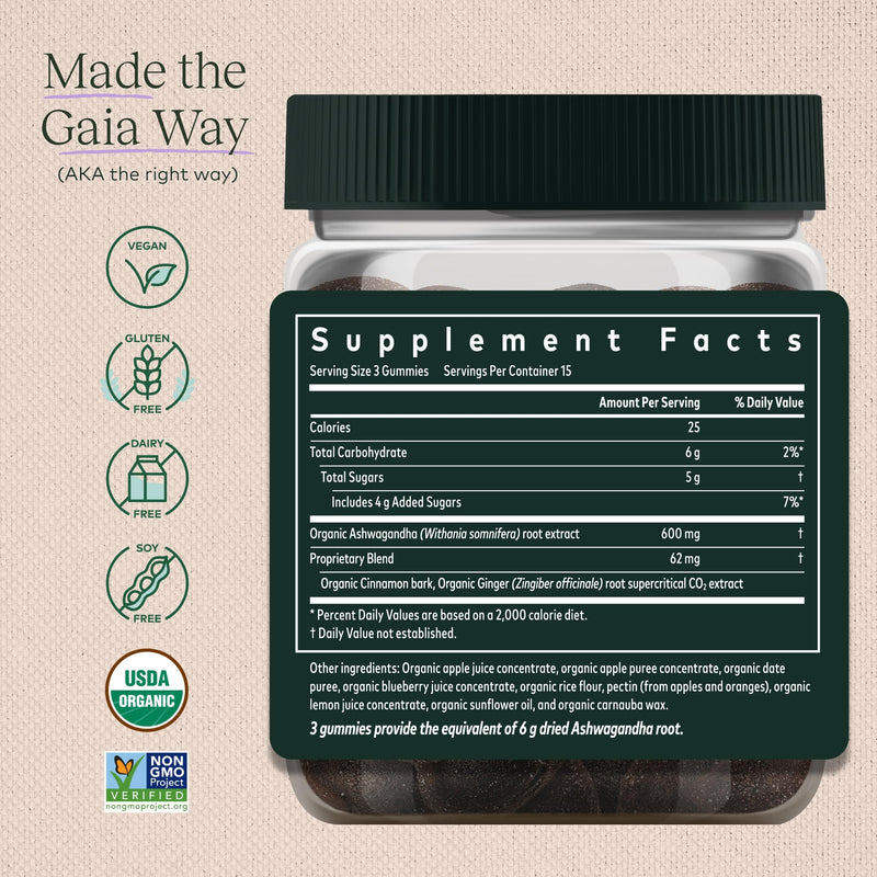 [Australia] - Gaia Herbs Organic Ashwagandha Gummies, Stress Support, Cinnamon, Ginger, Gluten Free, Vegan, 45 Count 45 Count (Pack of 1) 