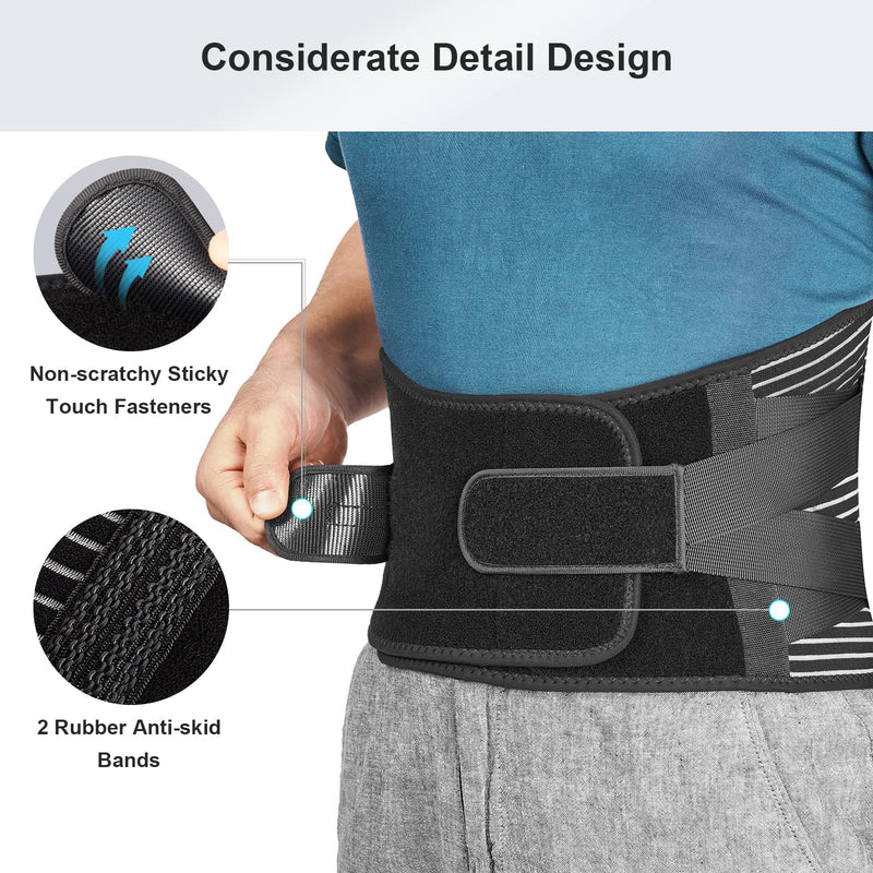 FREETOO Back Braces for Lower Back Pain Relief with 6 Stays, Breathable Back Support Belt for Men/Women for work , Anti-skid lumbar support belt with 16-hole Mesh for sciatica(L) Large (Pack of 1)