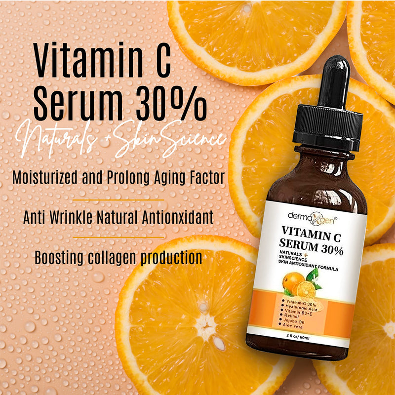 30% Vitamin C Serum for Face, Hyaluronic Acid + Vitamin (B3 + E) + Jojoba + Aloe Vera- Natural & Organic Anti Wrinkle & Skin Rejuvenator Moisturizer Vitamin C for All Skin - (2 FL OZ) 2 Fl Oz (Pack of 1)