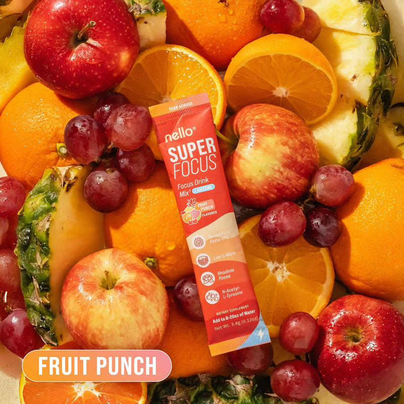 [Australia] - SuperFocus Fruit Punch with Caffeine‚Äì Nootropic Focus Drink Mix, 20 On-The-Go Packets, Alpha GPC, Lion‚Äôs Mane, Rhodiola, Sugar-Free 20 Servings (Caffeine) 
