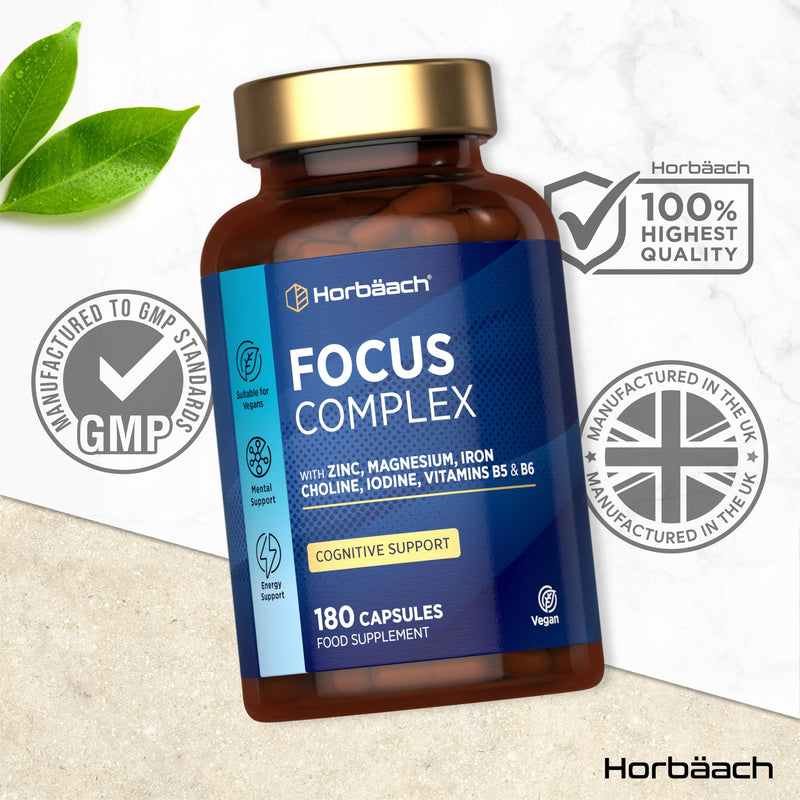 Nootropic Brain Supplements | 180 Vegan Capsules | Cognitive Complex Enhancer for Energy, Focus & Mental Performance | by Horbaach