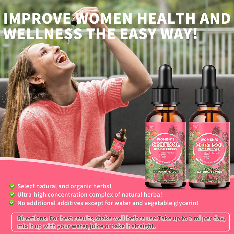 Hudetex Cortisol Supplements for Women Liquid Drops,Cortisol Manager with Ashwagandha,L-theanine,Phosphatidylserine,Rhodiola Rosea for Mood Support,Adrenal Balance,Sleep,Vegan,Natural Flavor,4 Fl Oz 2 Fl Oz (Pack of 2)