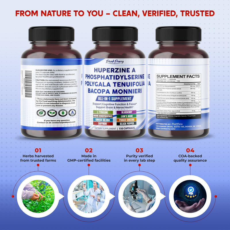 [Australia] - Premium All-in-1 with Huperzine A, Phosphatidylserine, Polygala & Bacopa ‚Äì 150 Capsules ‚Äì Made in USA ‚Äì Non-GMO & Gluten-Free* 150 count (pack of 1) 