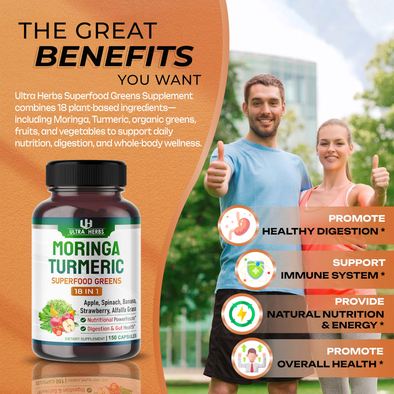 [Australia] - Superfood Greens 18 IN 1 - with Fruits & Vegetables & Herbs -Moringa, Alfalfa, Apple, Spinatch, Banana, Strawberry- Boost Energy, Immunity and Gut Health (150-day supply (pack of 1)) 150-day supply (pack of 1) 