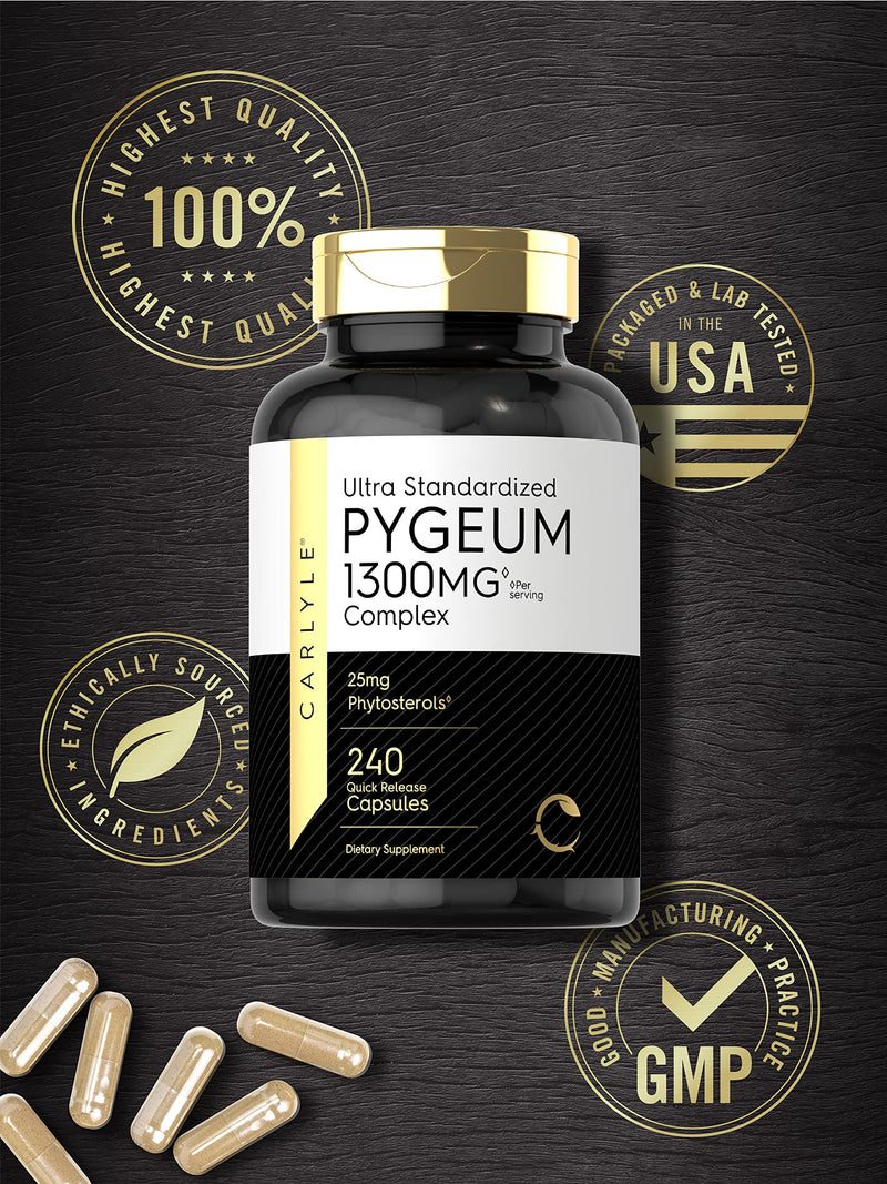 Carlyle Pygeum Standardized 1300mg | 240 Capsules | Non-GMO, Gluten Free | Africanum Bark Extract Supplement