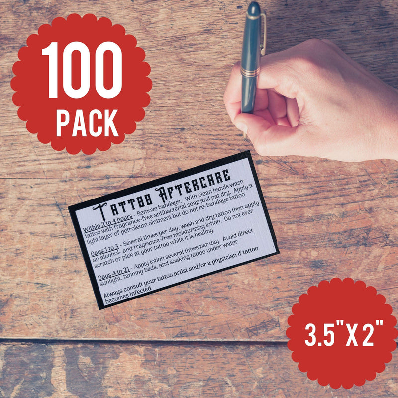 [Australia] - 100 Tattoo Aftercare Instructions Cards (3.5” X 2” inches) Tattoo Aftercare Cards, Supplies for Professional Tattoo Shop 