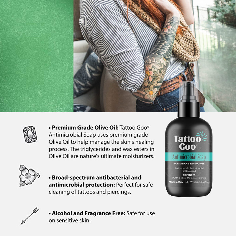 [Australia] - Tattoo Goo Deep Cleansing Soap, Disinfecting Tattoo and Piercing Aftercare - Moisturizing Olive Oil, Alcohol and Fragrance Free - 3 oz 