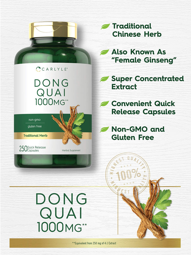 Carlyle Dong Quai Capsules | 1000mg | 250 Count | Non-GMO and Gluten Free Supplement | Traditional Herb