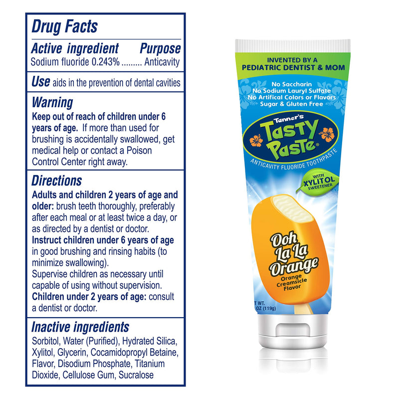 [Australia] - Tanner's Tasty Paste Ooh La La Orange - Anticavity Fluoride Children’s Toothpaste/Great Tasting, Safe, and Effective Vanilla Flavored Toothpaste for Kids (3-Pack) 12.6 Ounce (Pack of 1) 
