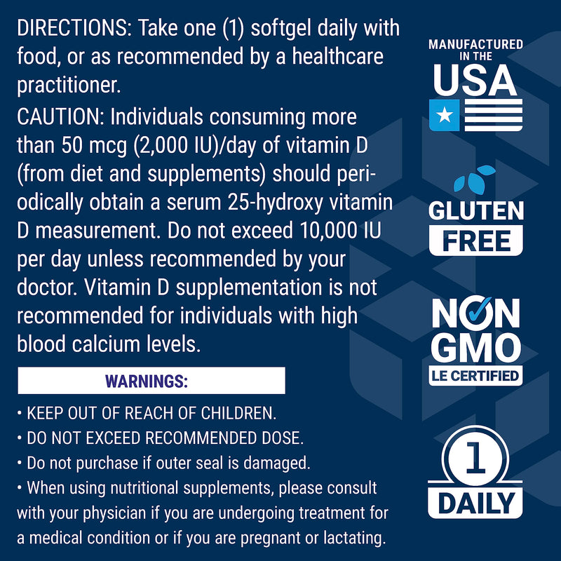 Life Extension Vitamin D3 175 mcg (7000 IU), Immune System Support, Bone Health, Brain Performance, Gluten-Free, Non-GMO, Once Daily, Two-Month Supply, 60 softgels | Bone Health, Cognitive Health & Immune System Support, Gluten-Free & Non-GMO, Once Dai...