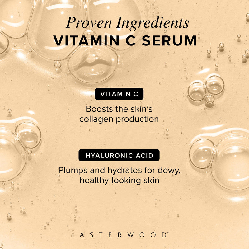 Asterwood Vitamin C Serum for Face with Hyaluronic Acid 1 Fl Oz | Stable Vitamin C (MAP) & Vegan Hyaluronic Acid, Supports More Even Complexion & Collagen Production, Fragrance-Free 1 Fl Oz (Pack of 1)