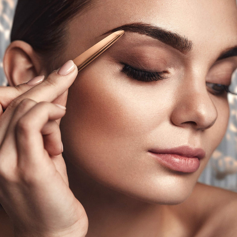 Professional Slanted Tweezers for Women and Men | High Carbon Stainless Steel Sharp Tweezer | Tweezers for Women Facial Hair Plucking, Hand-Filed & Aligned Precision Tips - Rose Gold