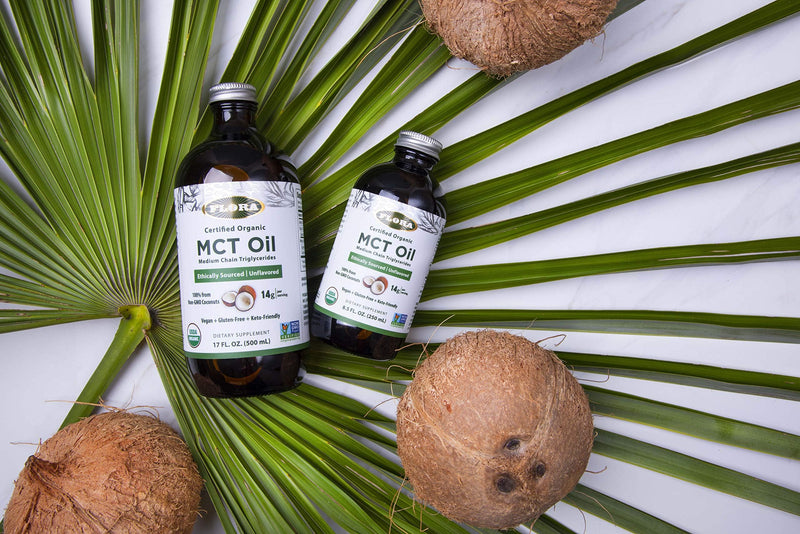 [Australia] - Flora - MCT Oil Certified Organic - Supports Muscle Energy & Brain Health - Contains C8 Caprylic Acid & C10 Capric Acid - Non-GMO, Gluten-Free, Vegan & Keto-Friendly - 8.5 fl. oz. Glass Bottle 