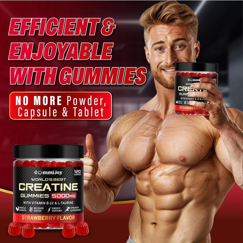 Creatine Gummies 5000mg | 120 Max Strength Muscle Growth | Recovery Supplements for Men & Women | Creatine Monohydrate Plus B12 and L-Taurine | Strawberry Flavour | 1 Month Supply 120 count (Pack of 1)