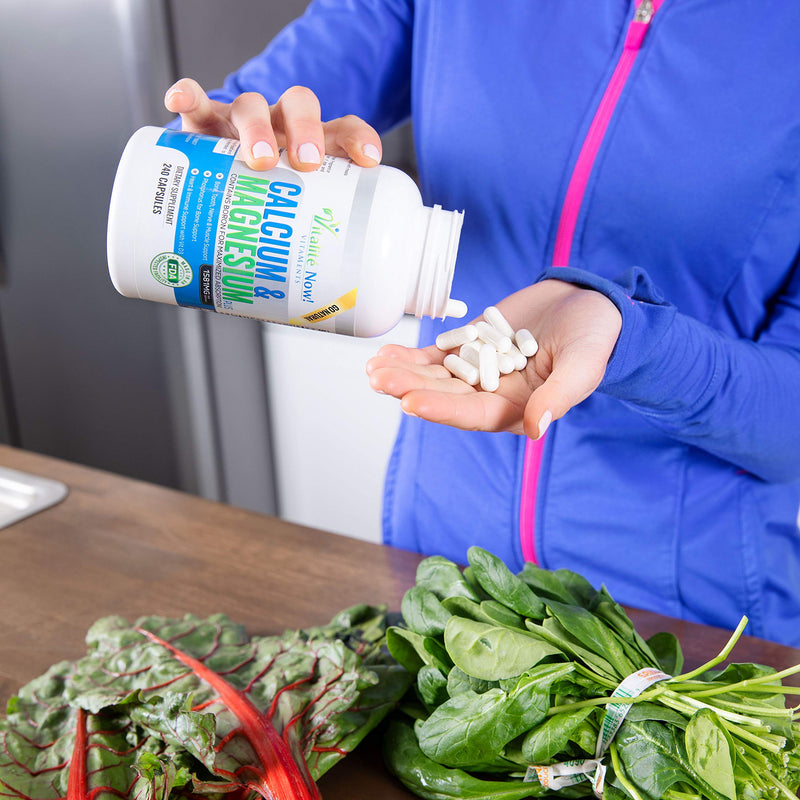 Vitalité Now! Calcium Magnesium Supplement 1000mg with Vitamin D | 10 Forms of Calcium for Maximum Absorption - Bone Strength Support with Boron and Phosphorus - 240 Capsules - 2 Month Supply