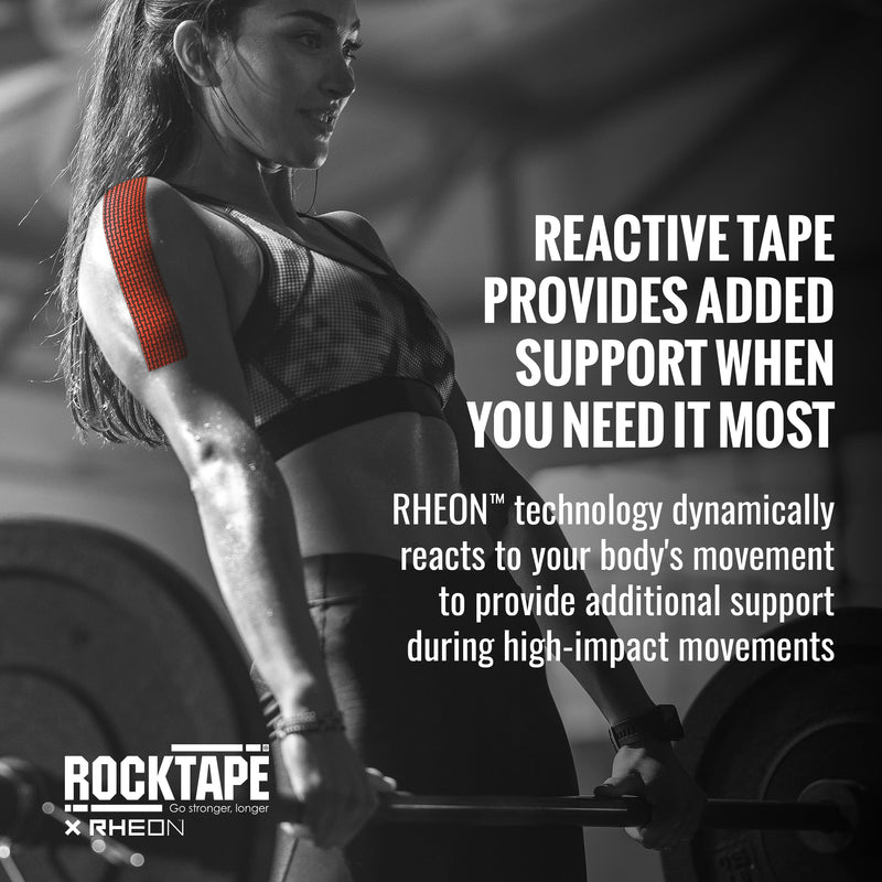 RockTape Rheon Precut Kinesiology Tape- Speeds Up Recovery and Reduces Muscle Discomfort,Rheon Technology Reacts to Body's Movement,Provides Support and Comfort for 5-7 Days,5cm x 5m,Red