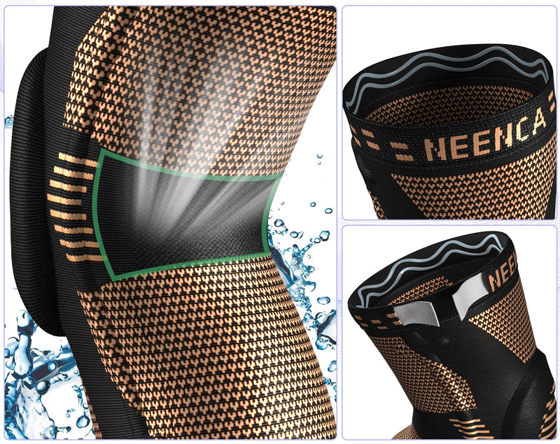 [Australia] - NEENCA Copper Knee Brace for Knee Pain, Knee Support with Patella Pad & Side Stabilizers, Compression Knee Sleeve for Sport, Workout, Arthritis, ACL, Joint Pain Relief, Meniscus Tear- FSA/HSA Eligible High Copper - XXL 