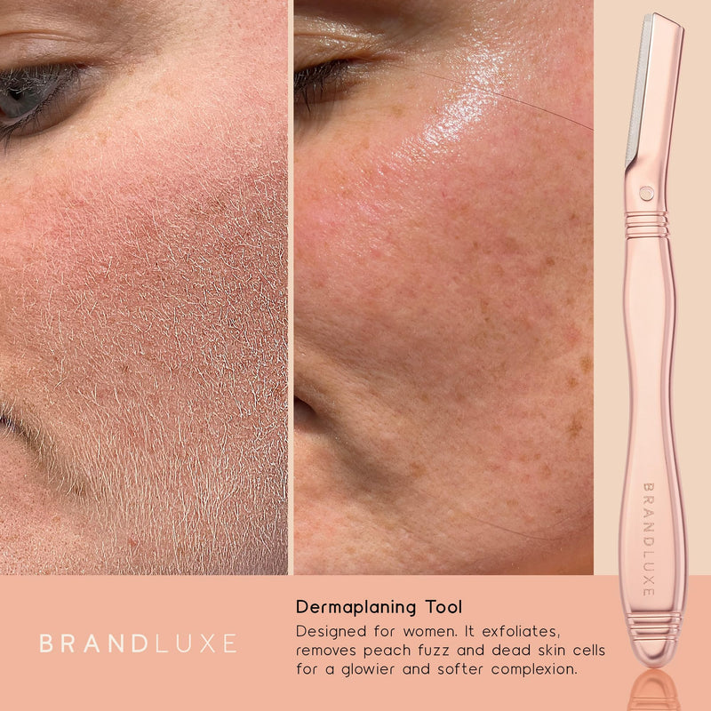 [Australia] - Dermaplaning Tool for Face, Eyebrow Shaping, Hair Removal and Exfoliation. Eco-friendly design. Includes 3 Swedish stainless steel blades in RoseGold (Starter Kit) Rose Gold 