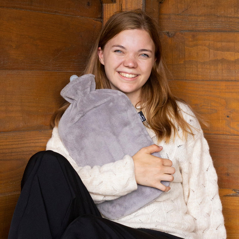 [Australia] - XXL hot water bottle large 3.5 liters with cover - gray and soft fleece hot water bottle cover - hot water bottle XL for babies, children and adults - gift for women girlfriend extra large - 3.5 liters 