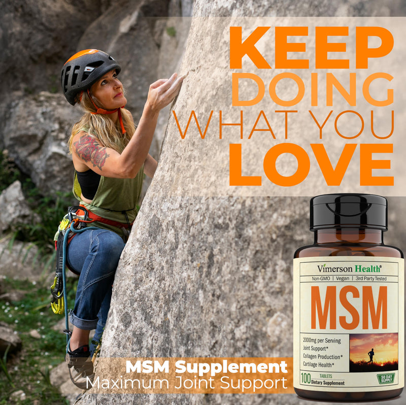 [Australia] - MSM 2000mg - Joint Support Supplement for Cartilage & Joint Health. Antioxidant Properties. Aids Inflammatory Response. Occasional Discomfort Relief - Back, Knees, Hands. Non-GMO. Vegan. 50 Day Supply 100 Count (Pack of 1) 