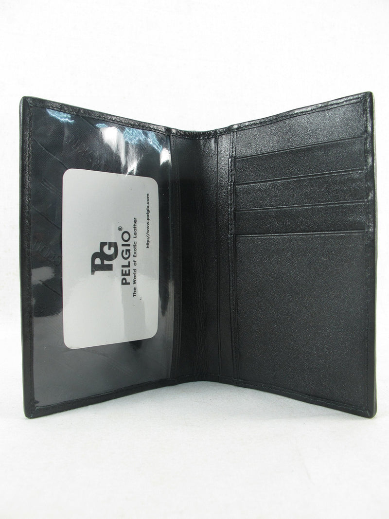 Pelgio Genuine Crocodile Alligator Skin Leather Passport Holder Wallet (Black) Black