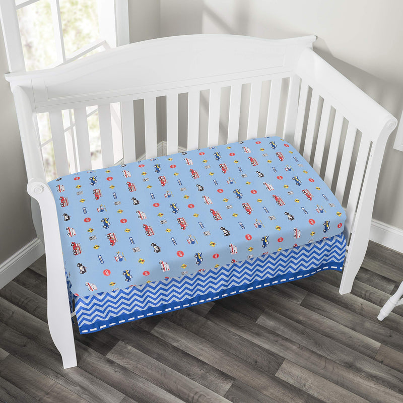 [Australia] - Everyday Kids 2 Pack Fitted Boys Crib Sheet, 100% Soft Breathable Microfiber Baby Sheet, Fits Standard Size Crib Mattress 28in x 52in, Nursery Sheet - Rescue/Blue 2 Pack - Rescue/Blue 