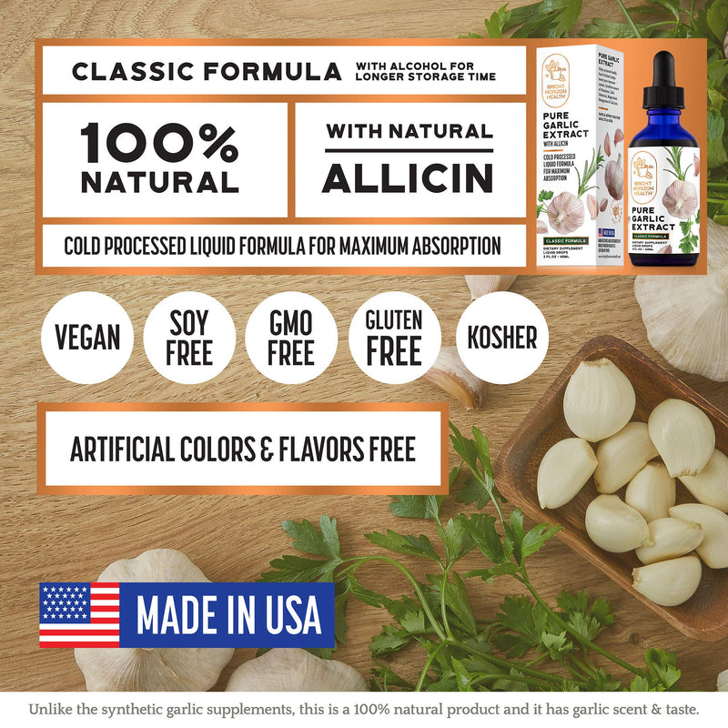[Australia] - Pure Garlic Extract with Allicin Classic Formula Boost Immune Support Vegan Friendly Natural Supplement, Raw Organic Garlic in Liquid Form, Natural Superfood with Nutrients and Minerals (2 fl oz) 2 Fl Oz (Pack of 1) 