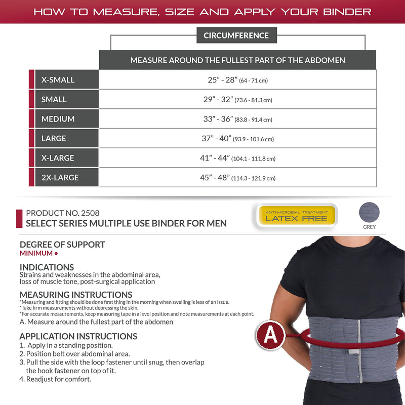 OTC Abdominal Binder for Men, Ribbed Elastic Compression, Select Series, Small