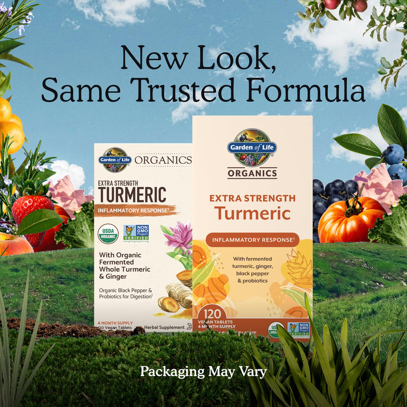 Garden of Life Organics Extra Strength Turmeric Inflammatory Response 120 Tablets-100Mg Curcumin (95% Curcuminoids) Black Pepper, Probiotics, Organic Non-GMO Vegan Gluten Free Herbal Supplement Unflavoured 120 Count (Pack of 1)