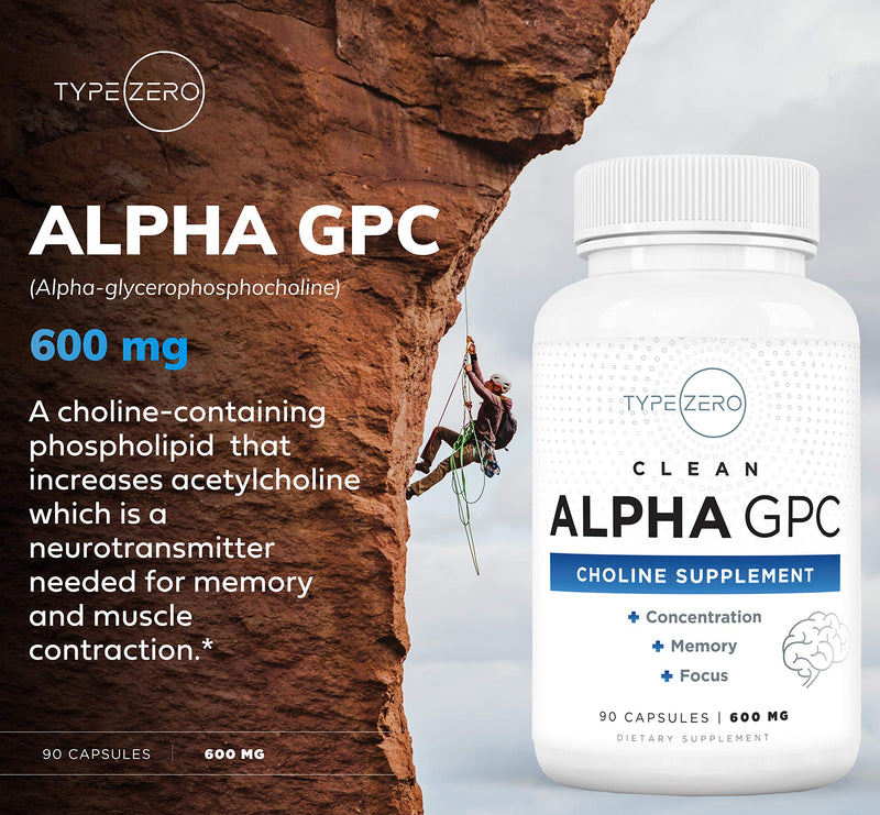 [Australia] - Type Zero Ultra Clean Alpha GPC Choline Supplement (600mg | 90 Capsules) Soy Free, Non-GMO Nootropics Alpha GPC 600mg / 300mg; Alpha-GPC Brain Memory and Focus Supplements 