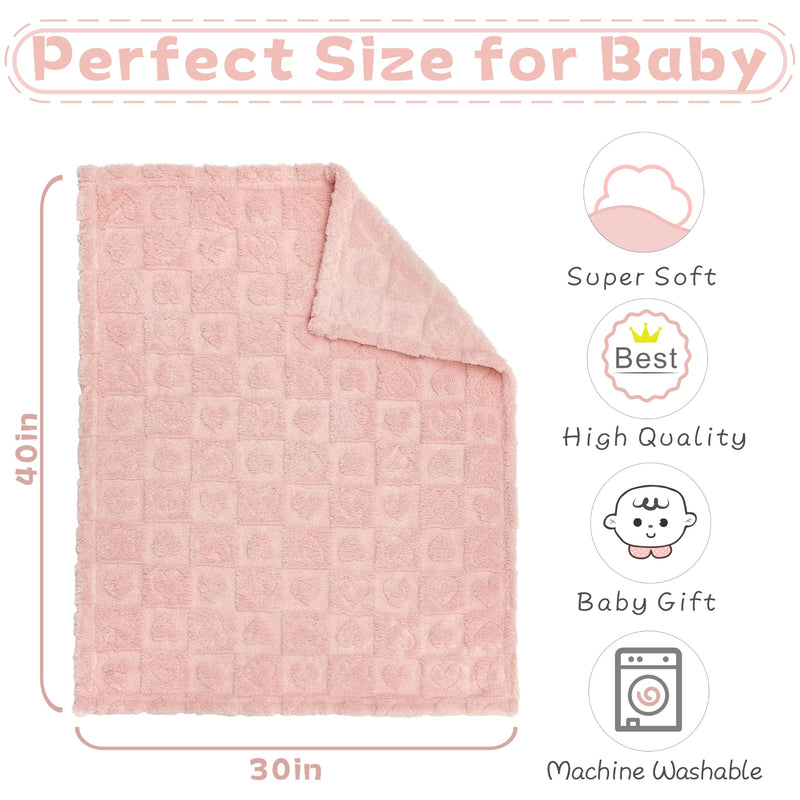 Fleece Baby Blanket Heart Checkered Blanket, Ultra Soft Cozy Baby Blankets for Girls Boys, Fluffy Infant Toddler Newborn Receiving Blankets for Crib Stroller 30”×40” (Light Pink) Light Pink 30"x40"