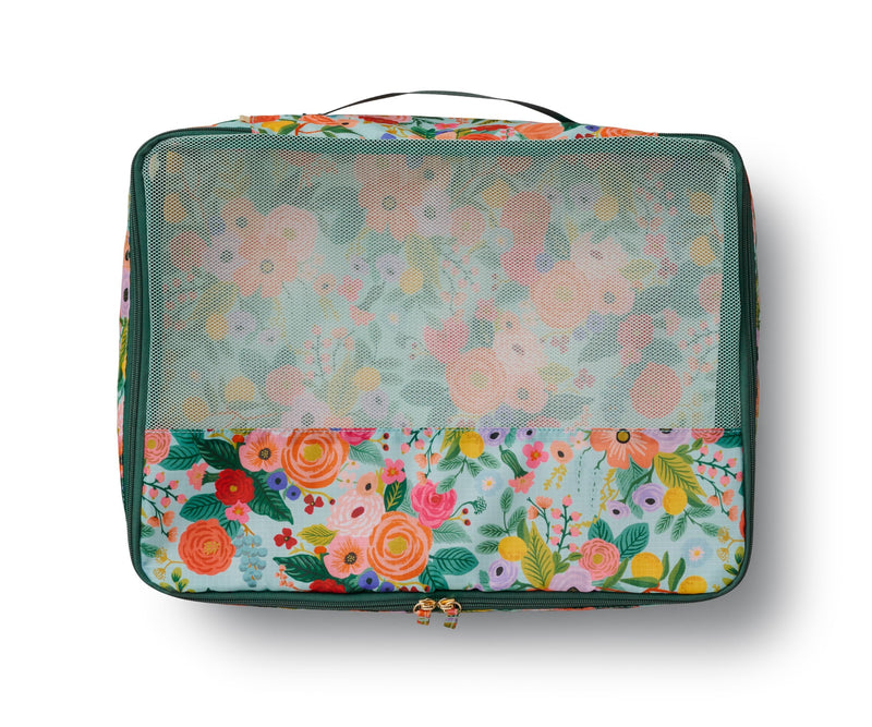RIFLE PAPER CO. 3 Set Compression Packing Cubes with Zipper Pull & Laundry Bag | Organizer Travel Essentials for Luggage/Suitcase | Garden Party Pattern