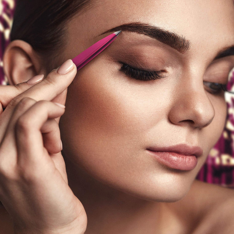 Precision Tweezers Set | Slanted and Pointed Tip Tweezers Kit | High Carbon Stainless Steel | Aligned & Hand-Filed Tweezer Set Professional | Hair Removal & Eyebrow Tweezer Set | Pink