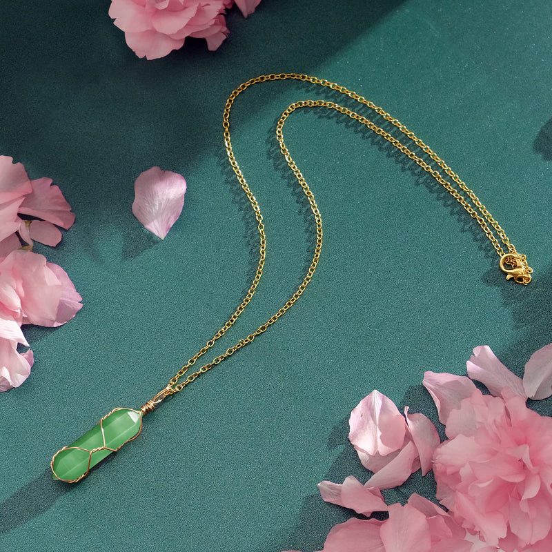 [Australia] - Healing Crystal Necklace Wire Wrapped Natural Point Pendant Necklace Hexagonal Reiki Spiritual Quartz Gemstone Stone Jewelry for Women Men Aventurine 
