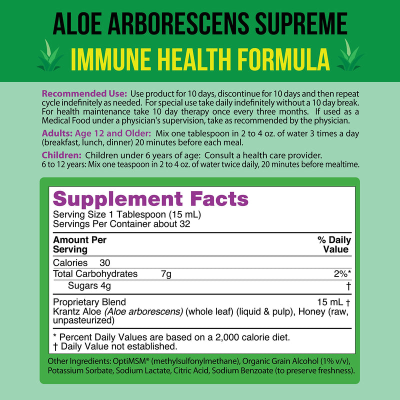 [Australia] - Aloe Arborescens - Supreme Immune Health Formula - for Healthy Immune System Function - Aloe Juice + Honey (16 Ounces) (1) 