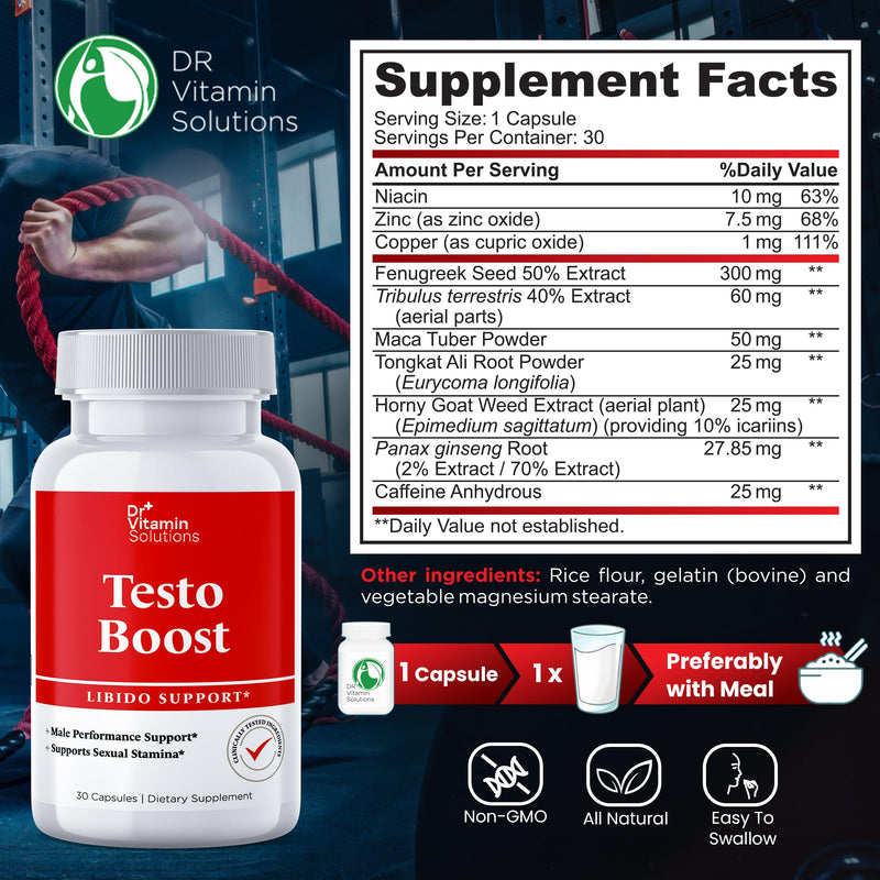 Dr. Vitamin Testo Boost Supplement for Men - Stamina, Horny Goat Weed - 30 Capsules & Thermogenic Fat Burner for Women and Men - Appetite Suppressant for Weight LossMetabolism Booster - 30 Weight Los