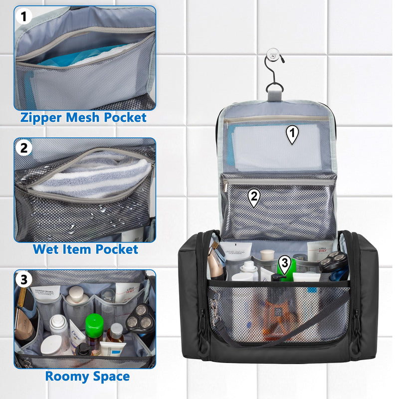 Hanging Toiletry Bag for Men, Tactical Dopp Kit Toiletry Travel Bag | Camping Shower Bag with Hanging Design, Multiple Storage Pockets, Dopp Kit Hygiene Organizer Bag for Outdoor Black